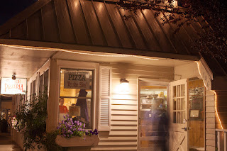 Pizzaria at night in Langley, Washington on beautiful Whidbey Island