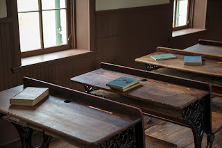 Interior view of an historic schoolhouse in Stonewall, Texas as part of the Gillespie County Historic School house tour.