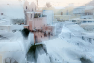 Alternative view of a city scene in Firastefani on the island of Santorini, Greece