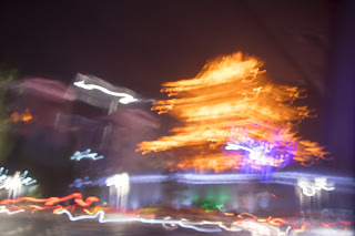 Abstract view of a golden pagoda in downtown Guilin, China