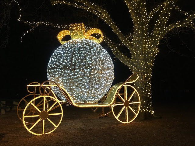 A horse drawn carriage made of lights at Austin's Trail of Lights 