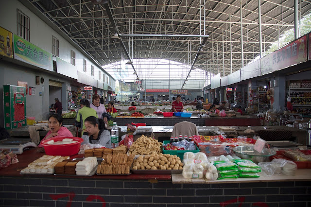 Wide view of a typical Chinese Wet Market, pre-Covid-19, Guilin, China 