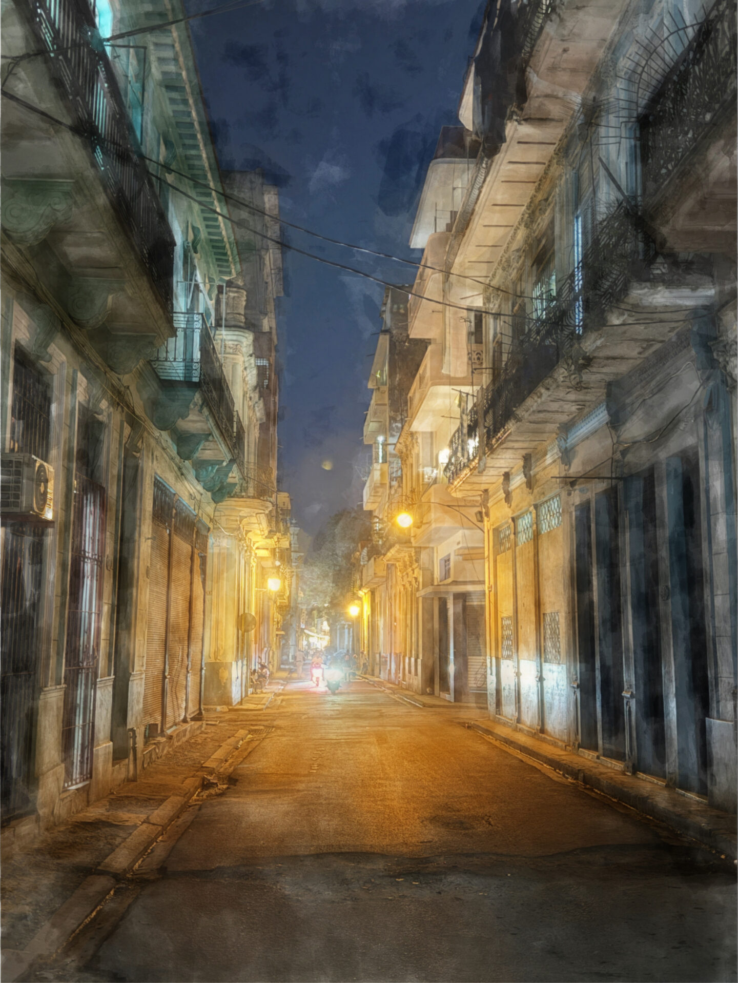Night view of Old Havana, Cuba, painterly rendering by Carol Schiraldi of Carol's Little World 