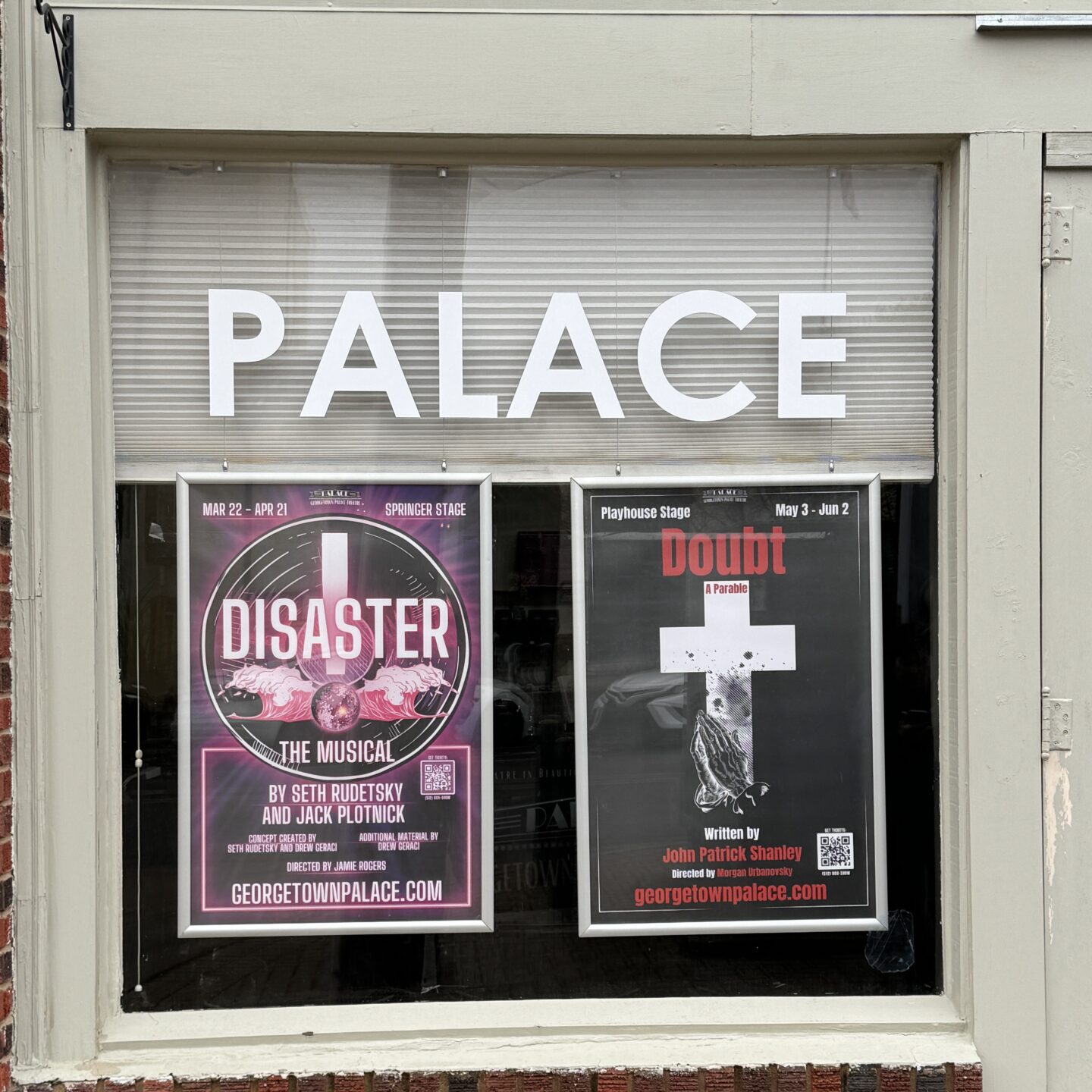 Palace theater signs showing Disaster and Doubt playing in Georgetown, TX to discuss the Photoshop image of Kate Middleton.