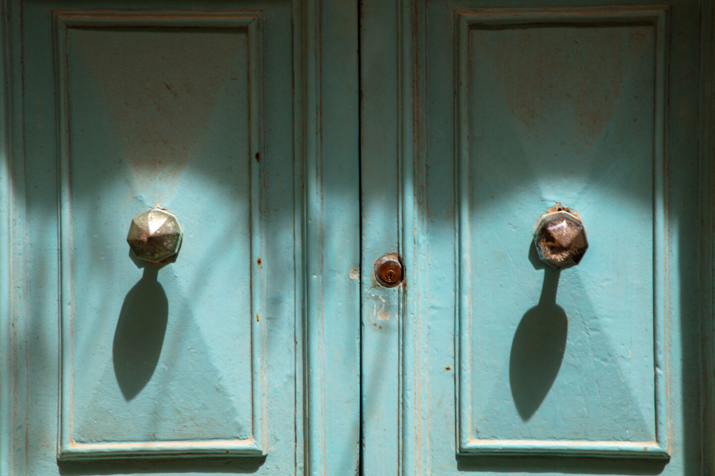Door detail showing color of antique door in the city of Victoria as part of my artist residency Gozo.